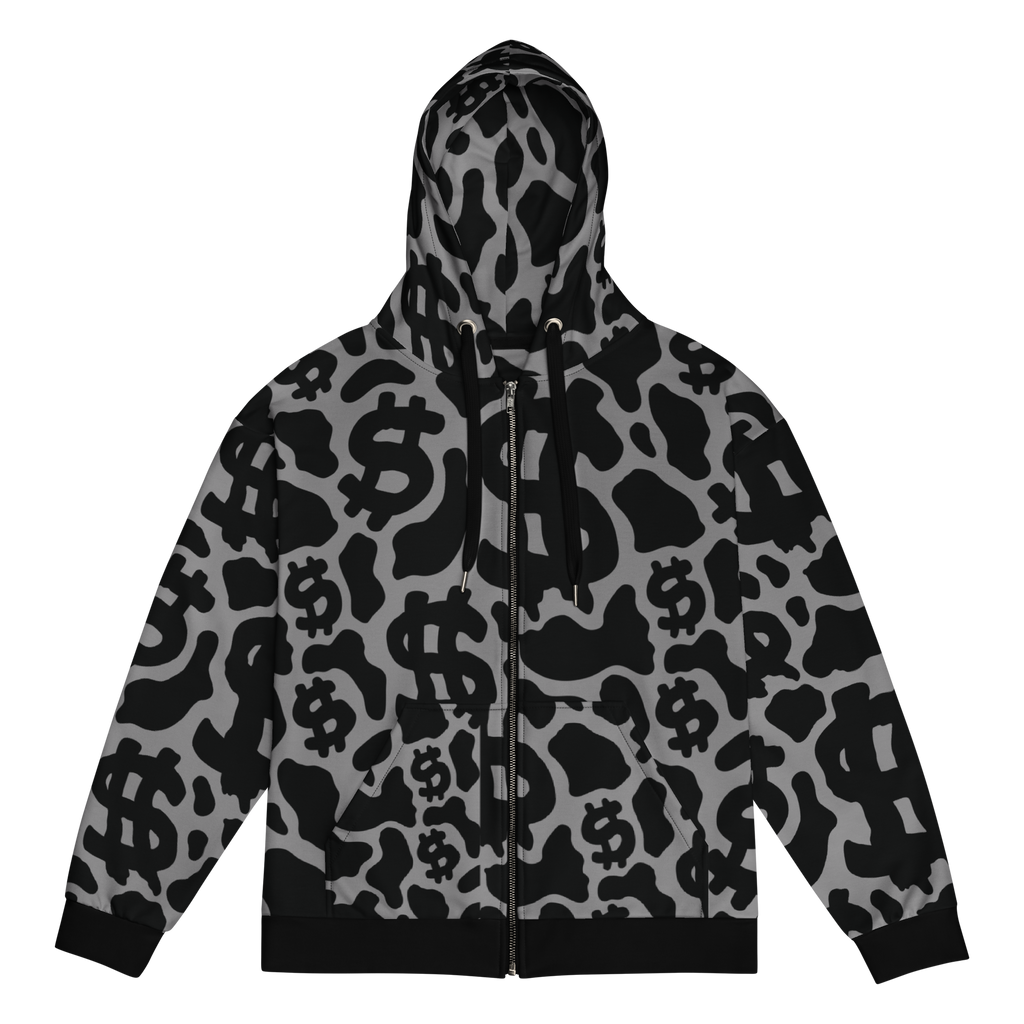 CA$H COW UNISEX ZIP HOODIE - CHARCOAL