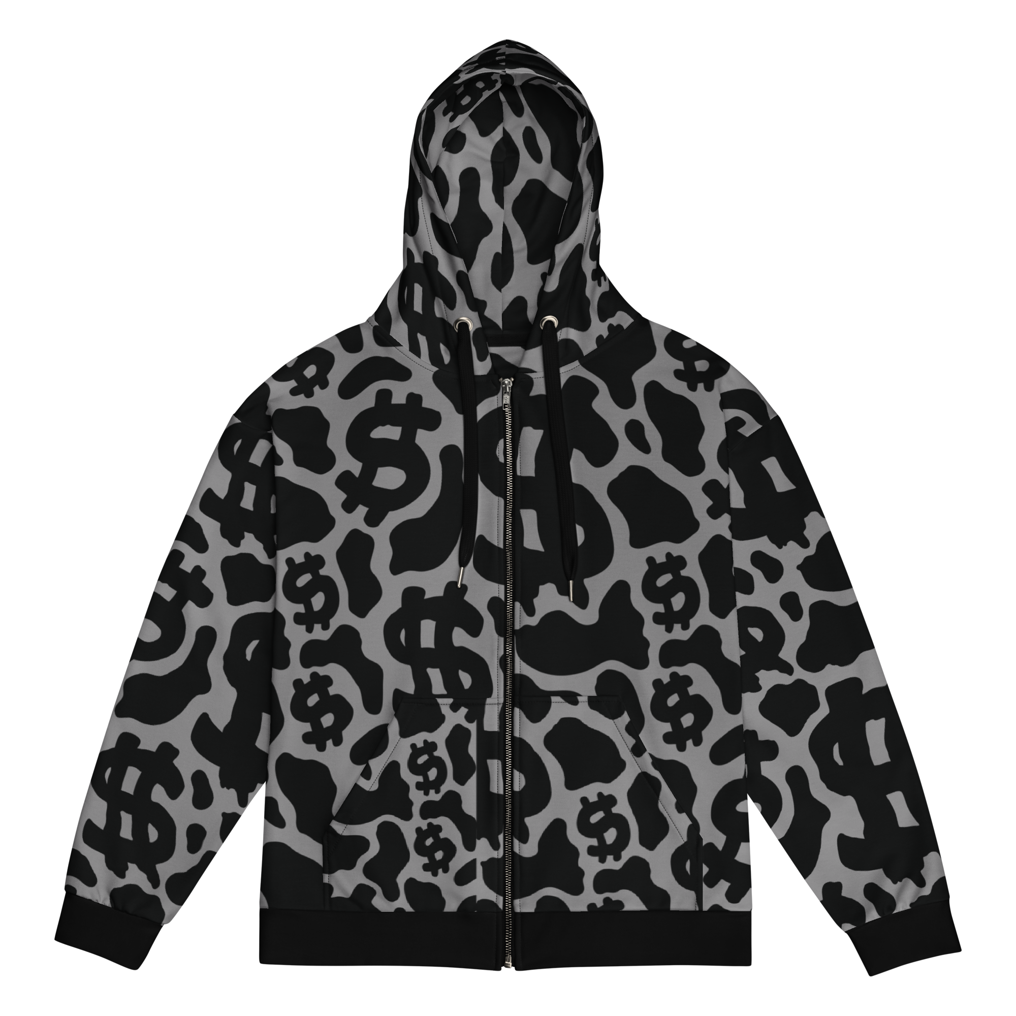 CA$H COW UNISEX ZIP HOODIE - CHARCOAL